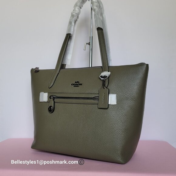 COACH Taylor Polished Pebbled Leather Large Tote- Army Green color ⭐ - Picture 3 of 16